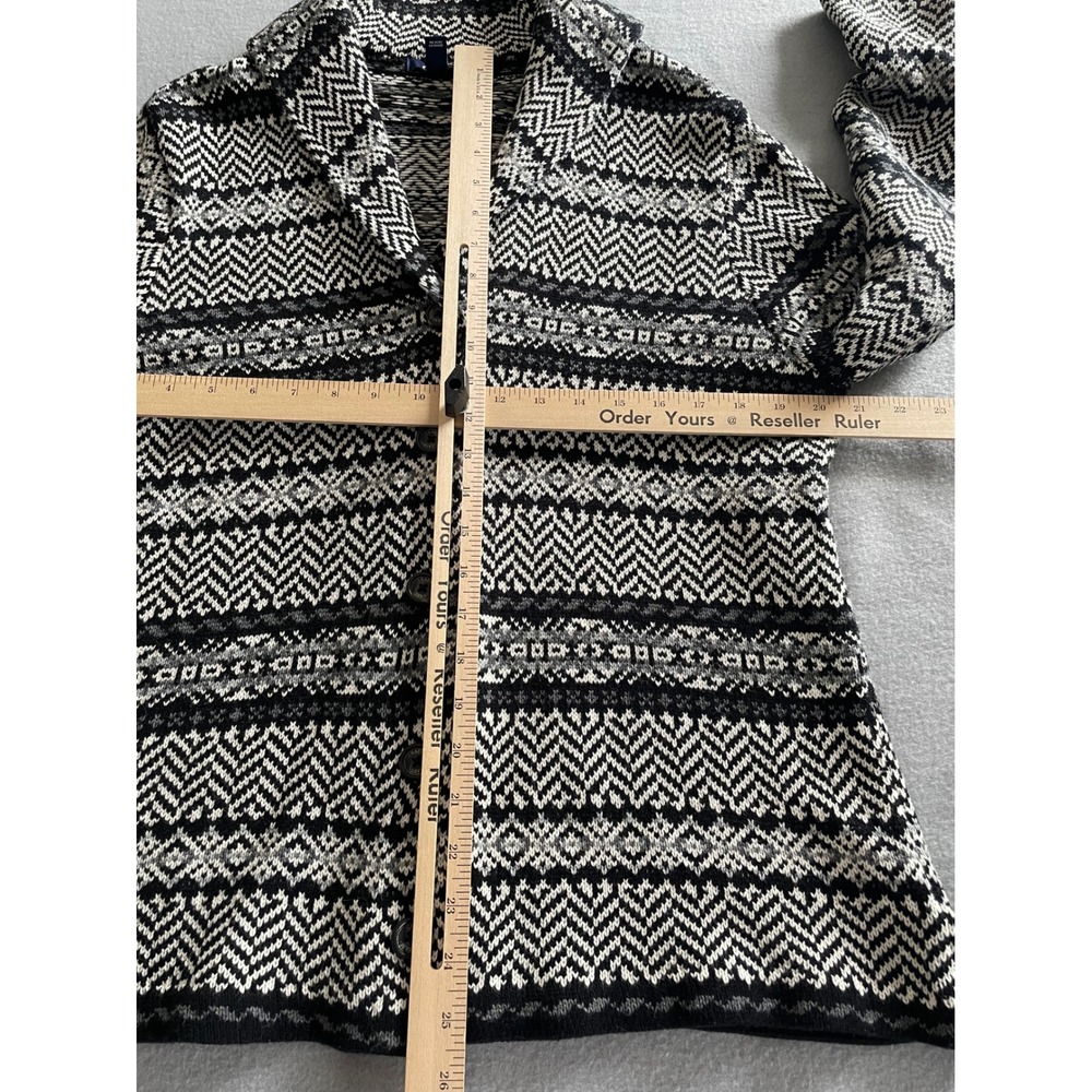 Chaps Womens Black White Fair Isle Shawl Collar Button Cardigan Sweater Large - Picture 8 of 10